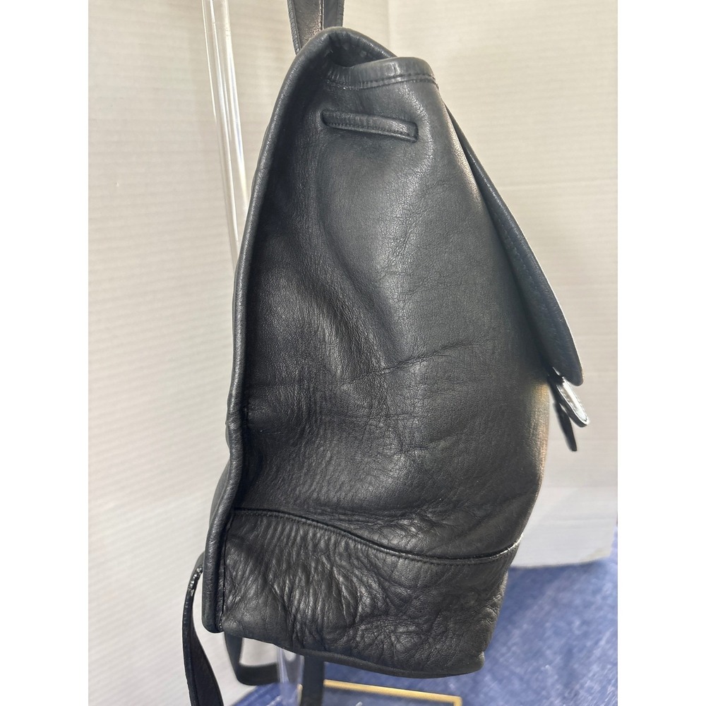 Coach Vintage Black Leather Backpack Turnlock Drawstring Small Bag 9960 - Picture 4 of 12